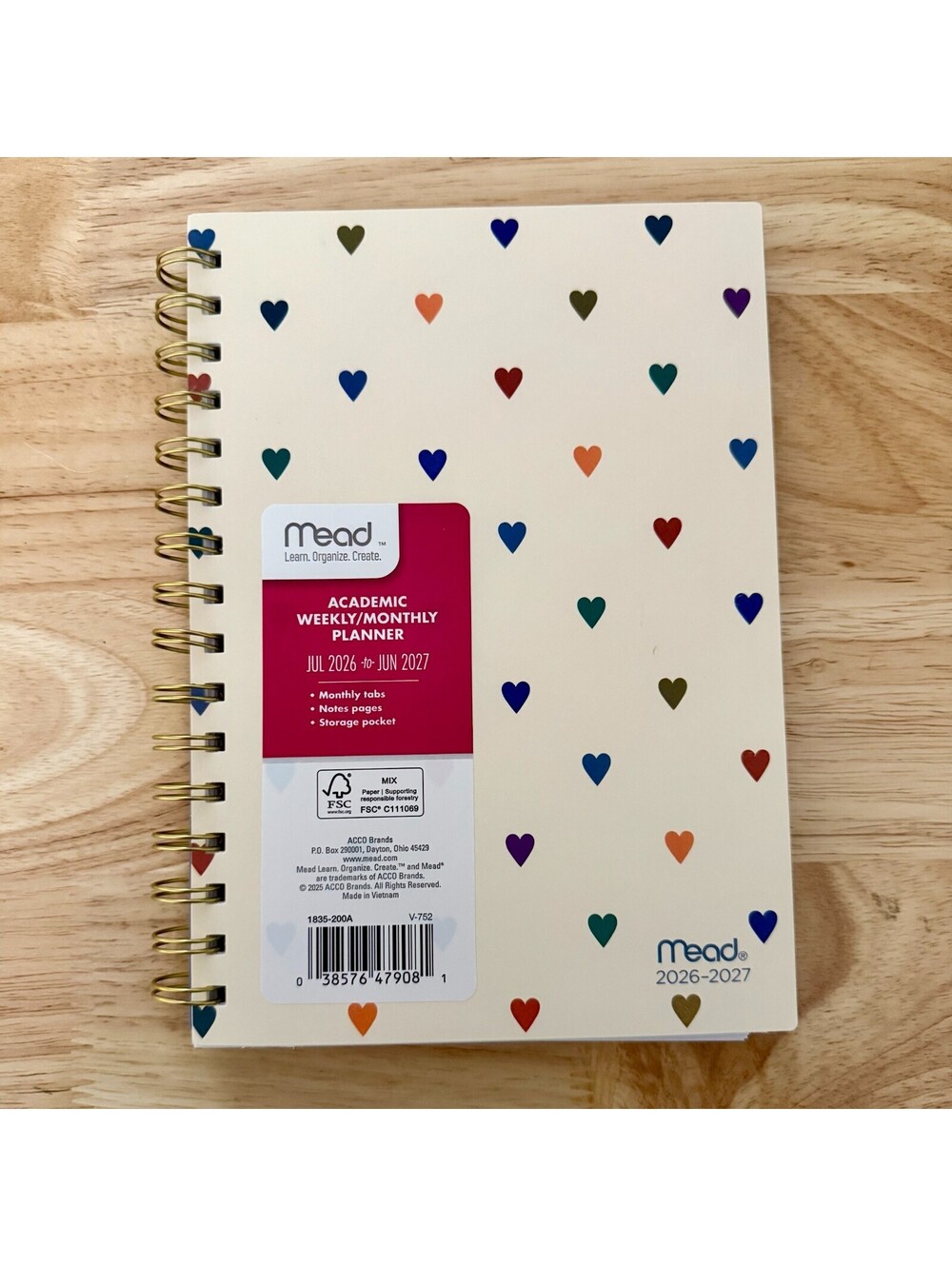2027 Mead Planner 6" x 8.5" Weekly Monthly Schedule Book Jewel Tone Hearts NWT